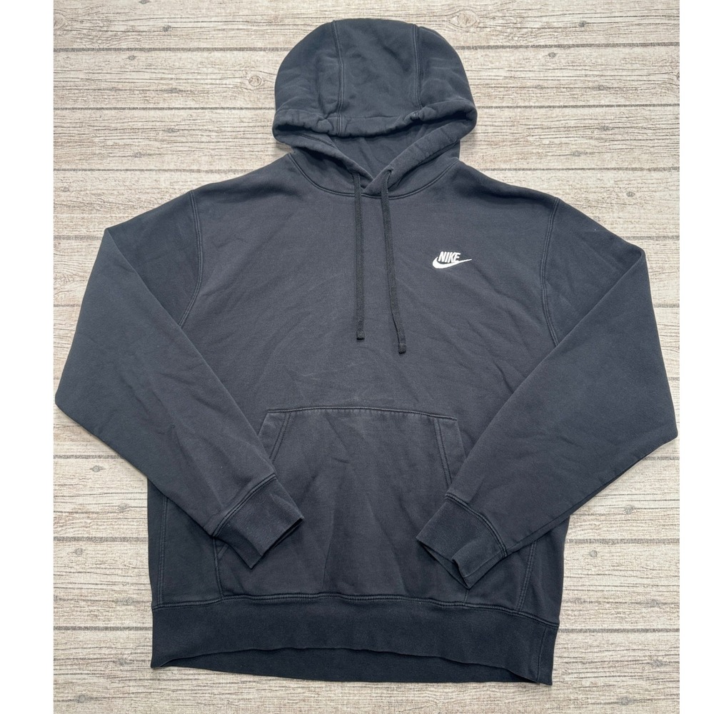 Nike Sportswear Hoodie Men's Medium Black Club Fleece Cotton Pullover Sweatshirt
